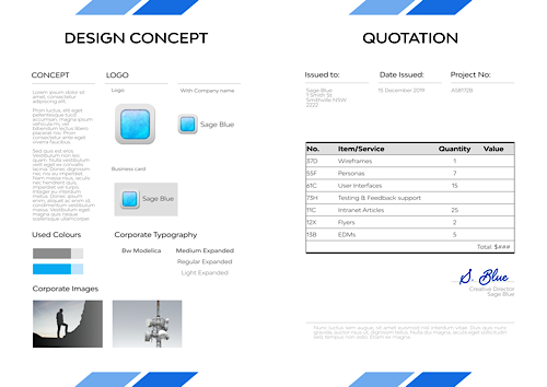 Sample work with a Design Concept and a Quotation form