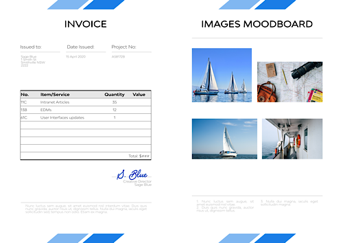 Sample work with a Invoice form and some images
